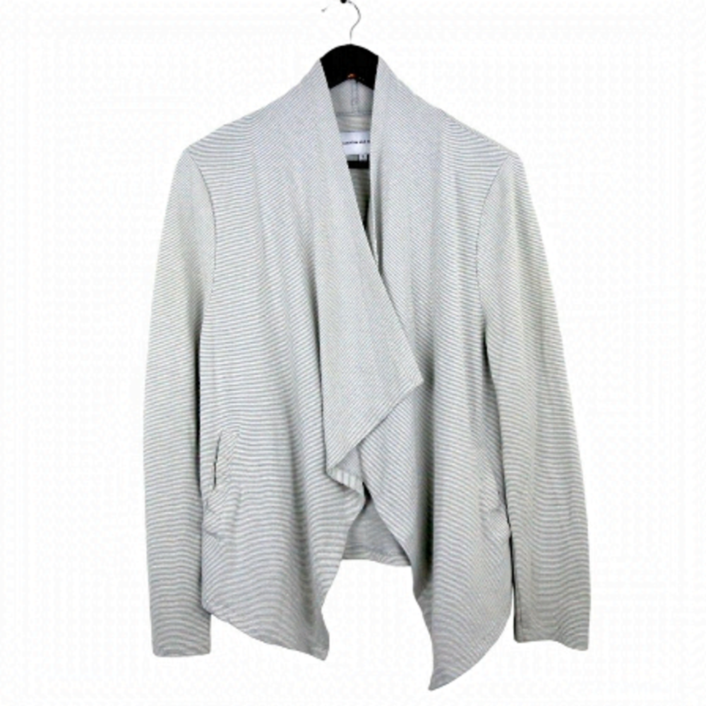 CUPCAKES AND CASHMERE Striped Drapery Open Front Cardigan